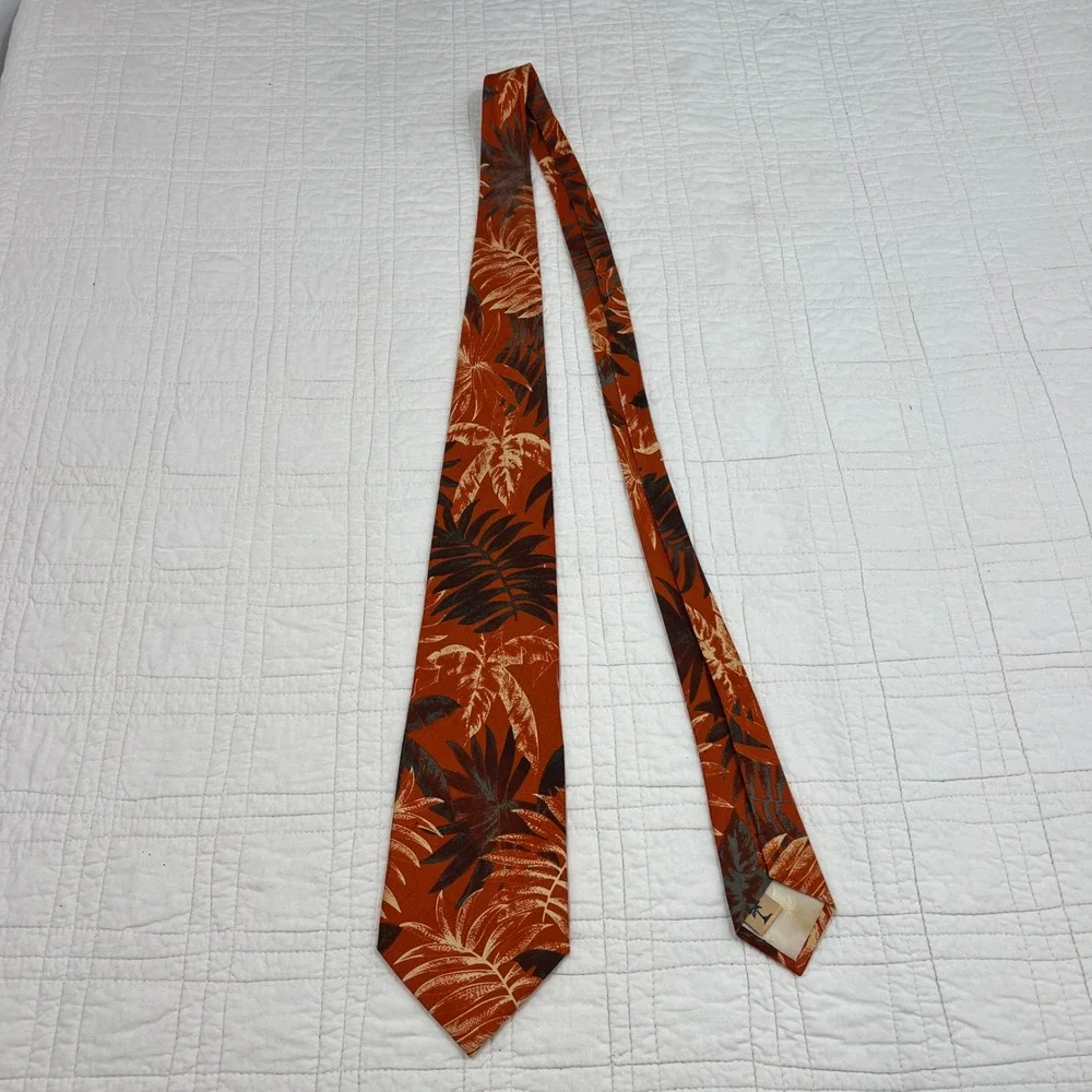 Tommy Bahama Mens Silk Tie Rust Orange Tropical Palm Leaf Botanical Hand Made